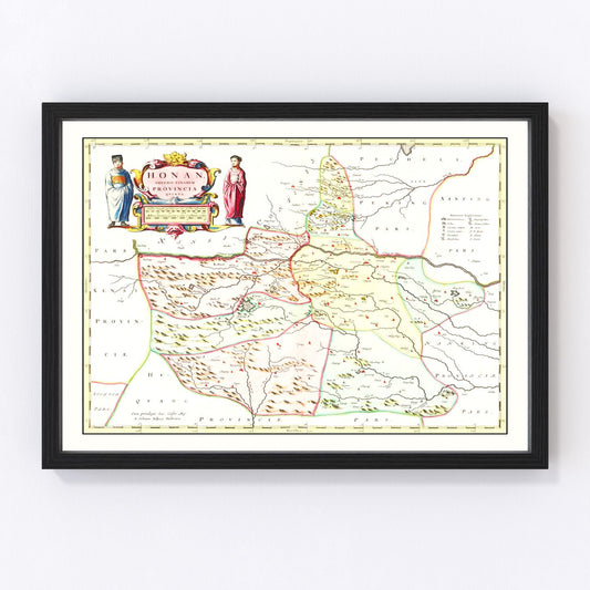 vintage map of Honan, China, 1665