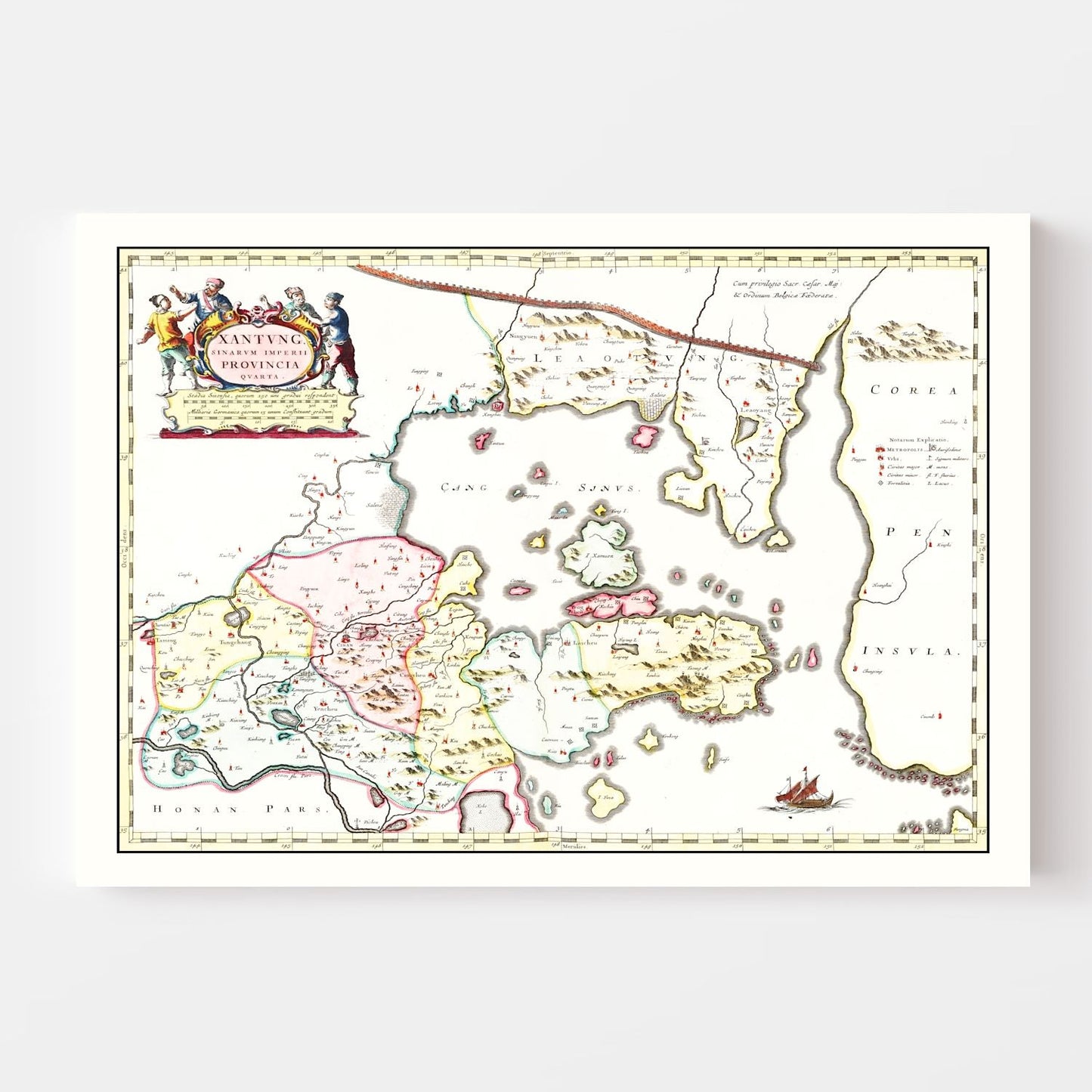 Vintage Map of Shantung, China, 1665