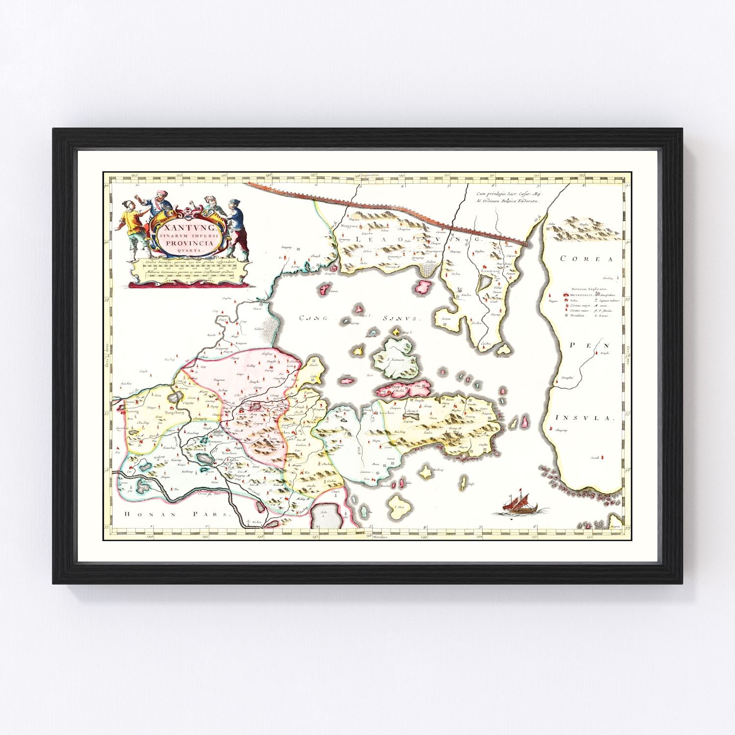 Vintage map of Shantung, China, 1665