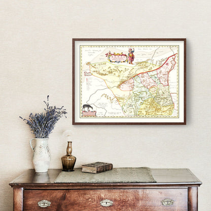 Vintage Map of Shaanxi (Xensi), China, 1665
