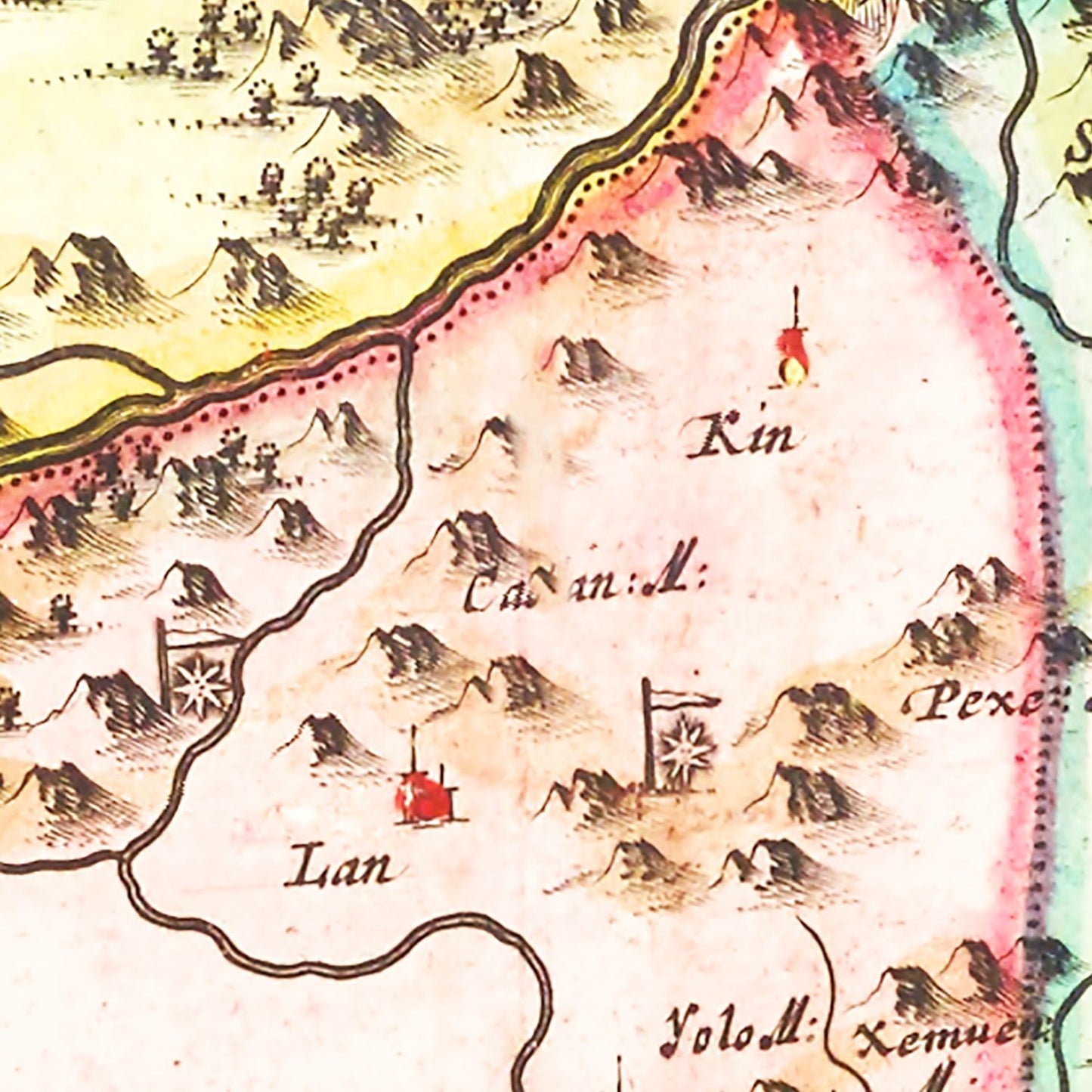Vintage Map of Shaanxi (Xensi), China, 1665