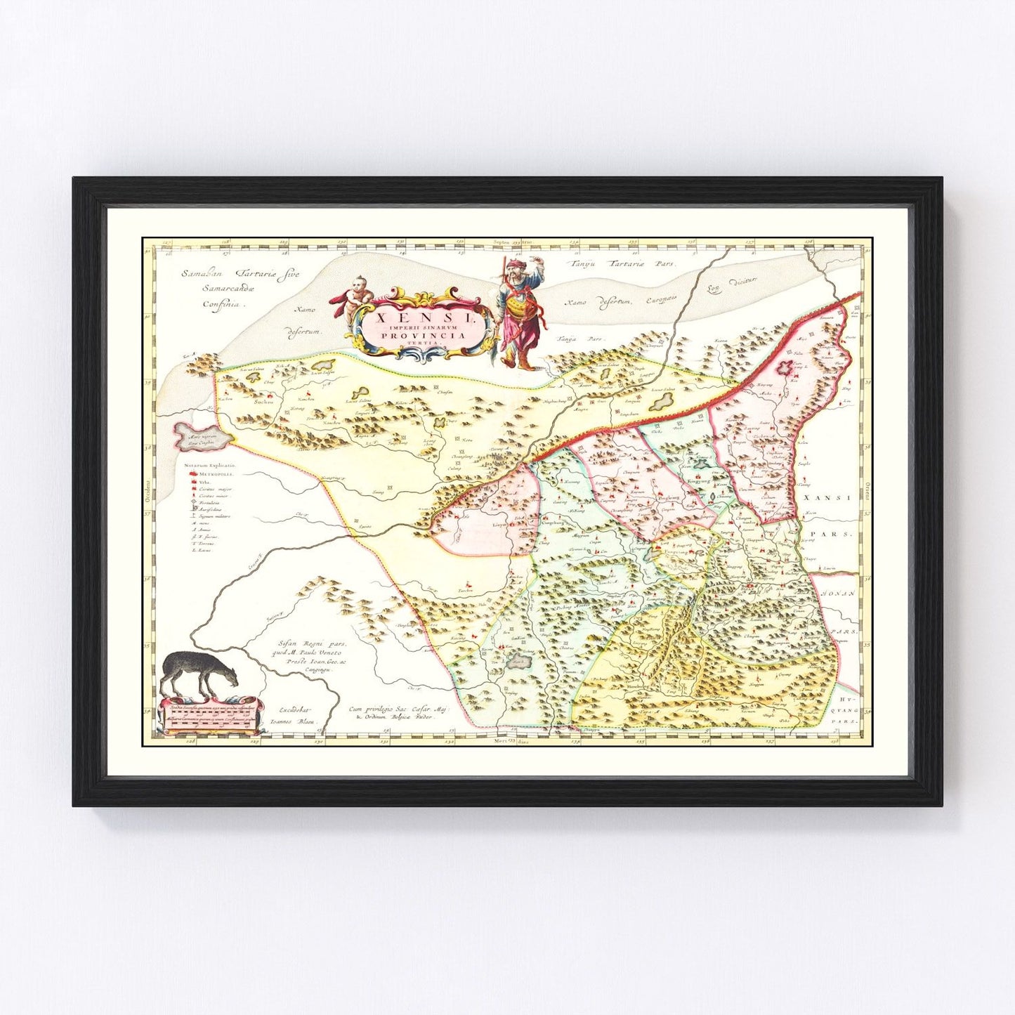 Vintage map of Shaanxi Province, China, 1665, antique cartography restored