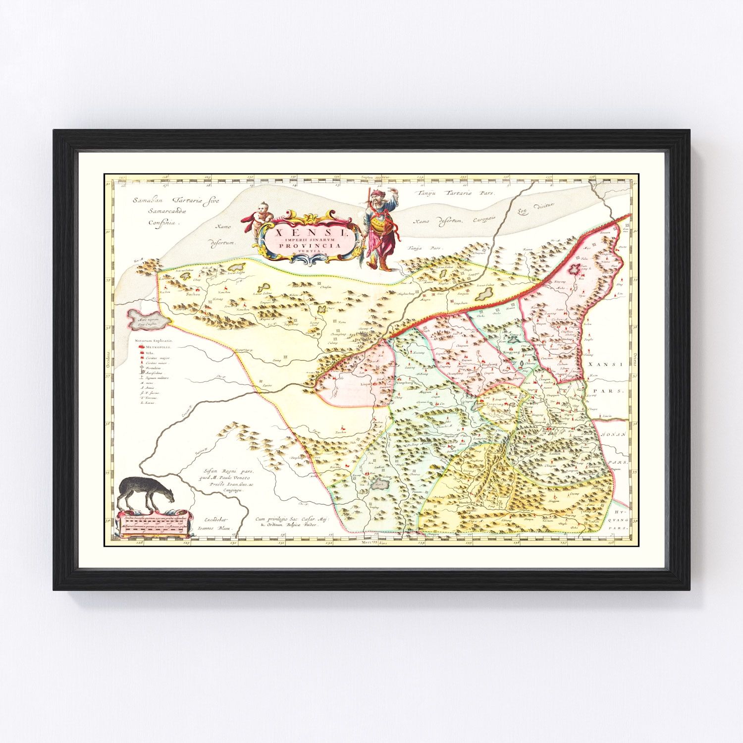 Vintage map of Shaanxi Province, China, 1665, antique cartography restored