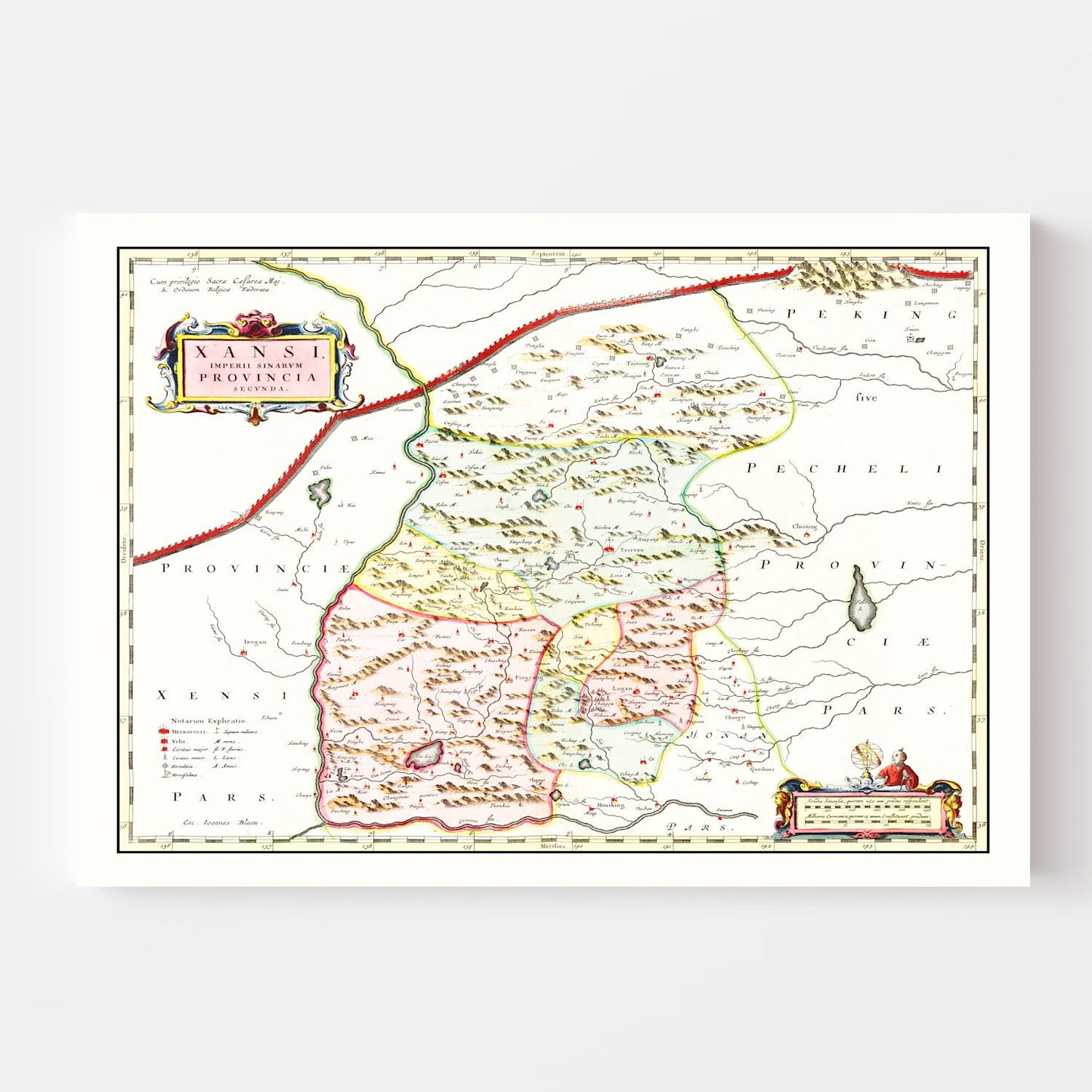 Vintage Map of Shanxi (Xansi), China, 1665