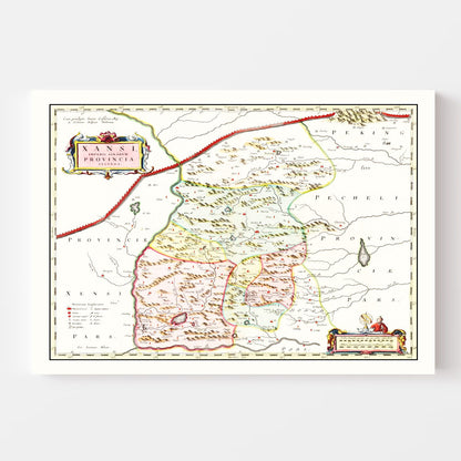 Vintage Map of Shanxi (Xansi), China, 1665