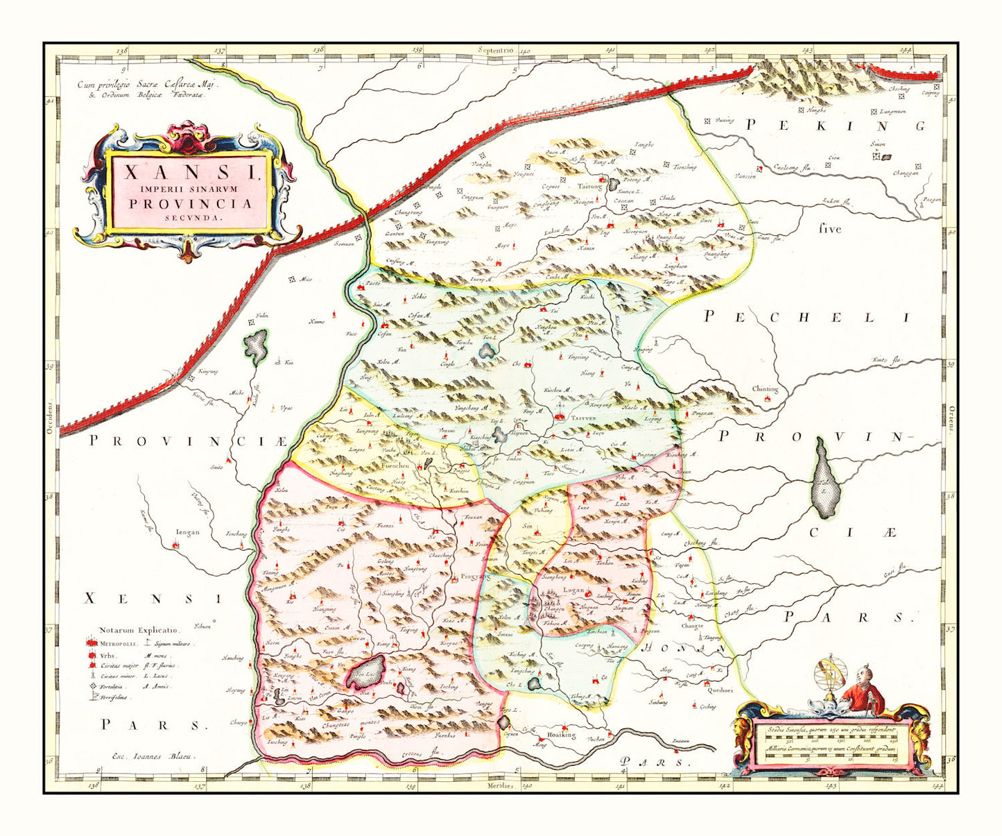 Vintage Map of Shanxi (Xansi), China, 1665