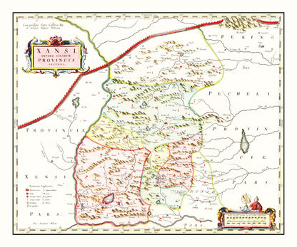 Vintage Map of Shanxi (Xansi), China, 1665