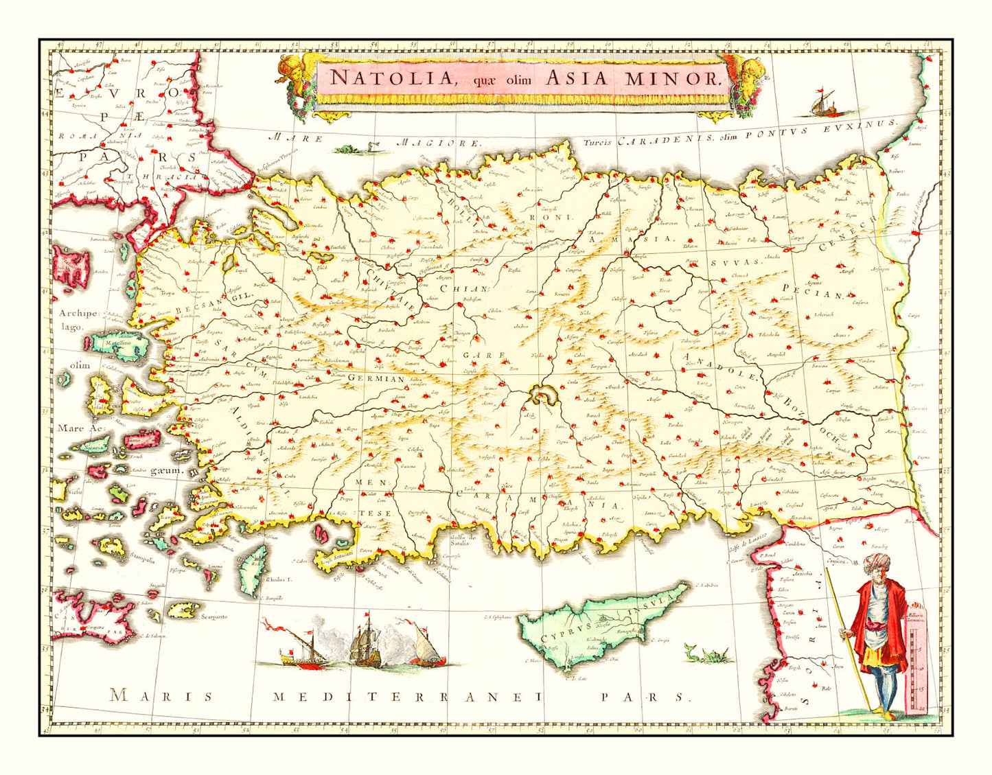 Vintage Map of Turkey, 1665