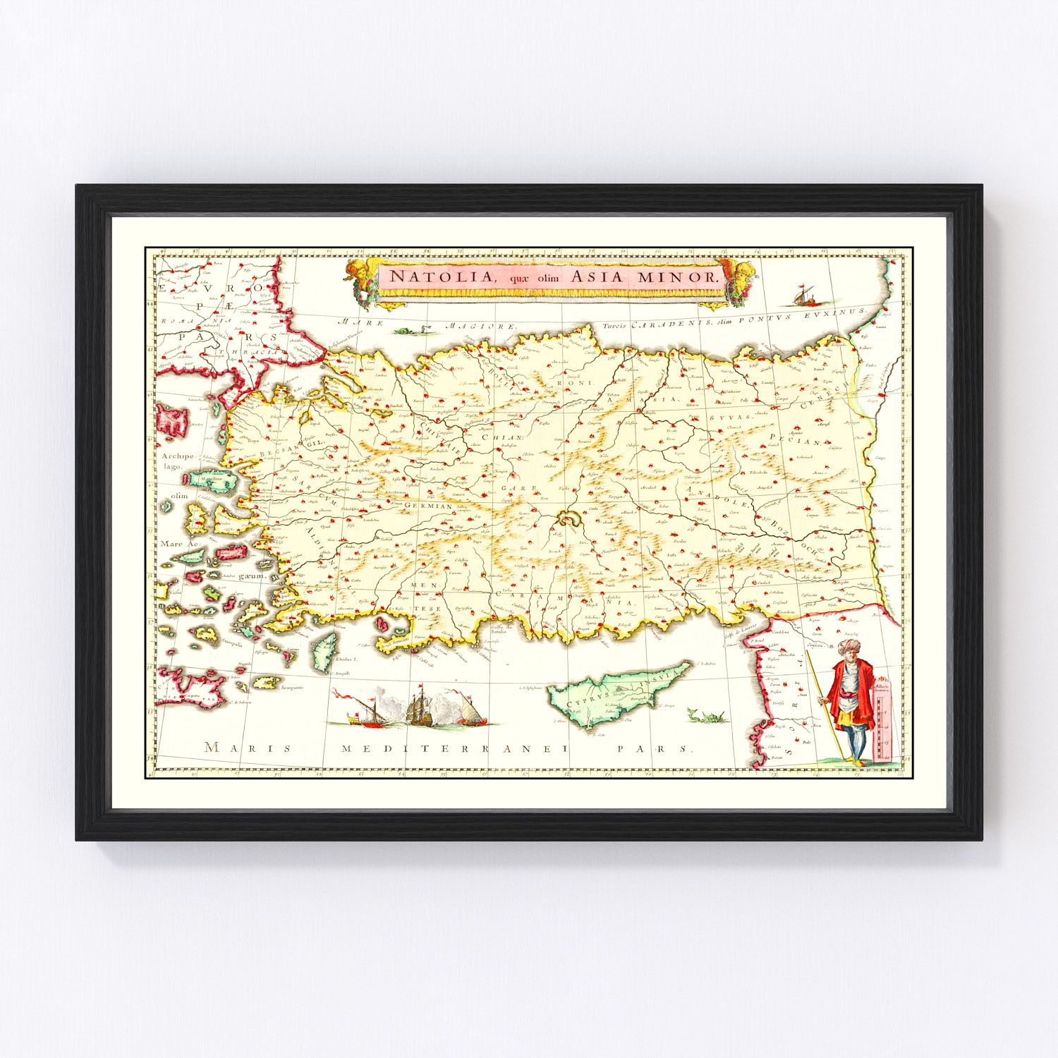 vintage map of Turkey, 1665