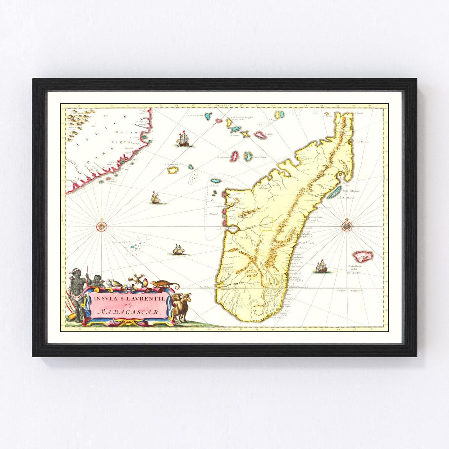 Vintage map of Madagascar, 1665