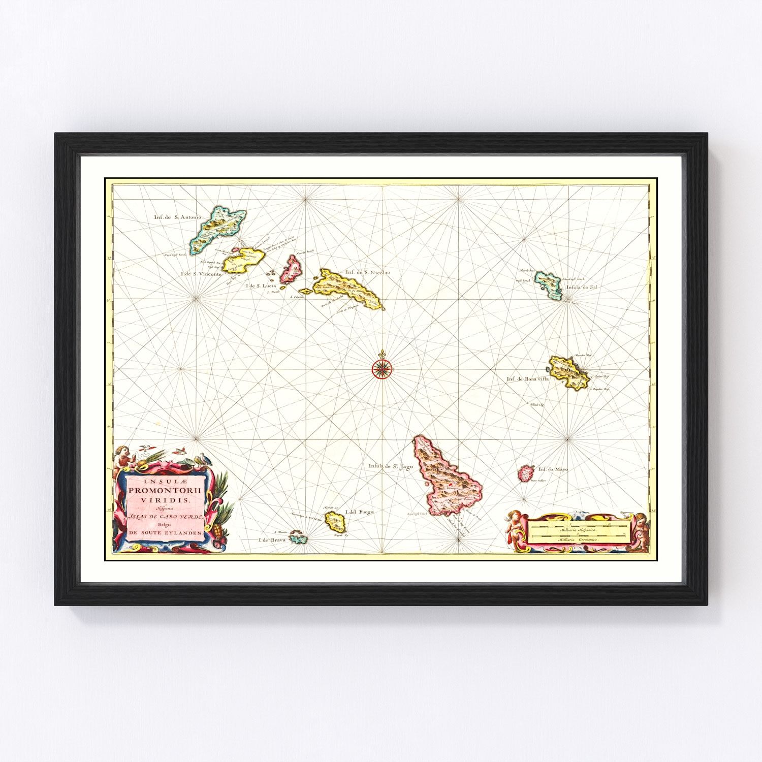 Vintage map of Cape Verde Atlantic islands, 1665, restored vintage wall art print