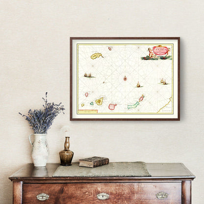 Vintage Map of the Canary Islands, Spain, 1665 Wall Art
