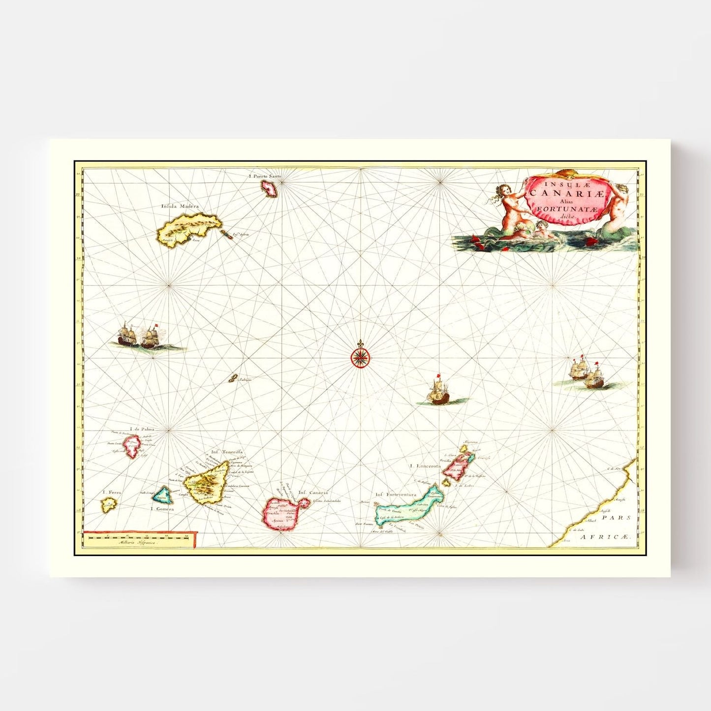 Vintage Map of the Canary Islands, Spain, 1665 Wall Art