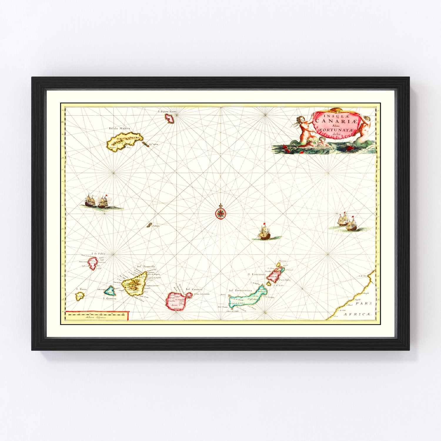 Vintage map of the Canary Islands, Spain, 1665, digitally restored antique cartographic print