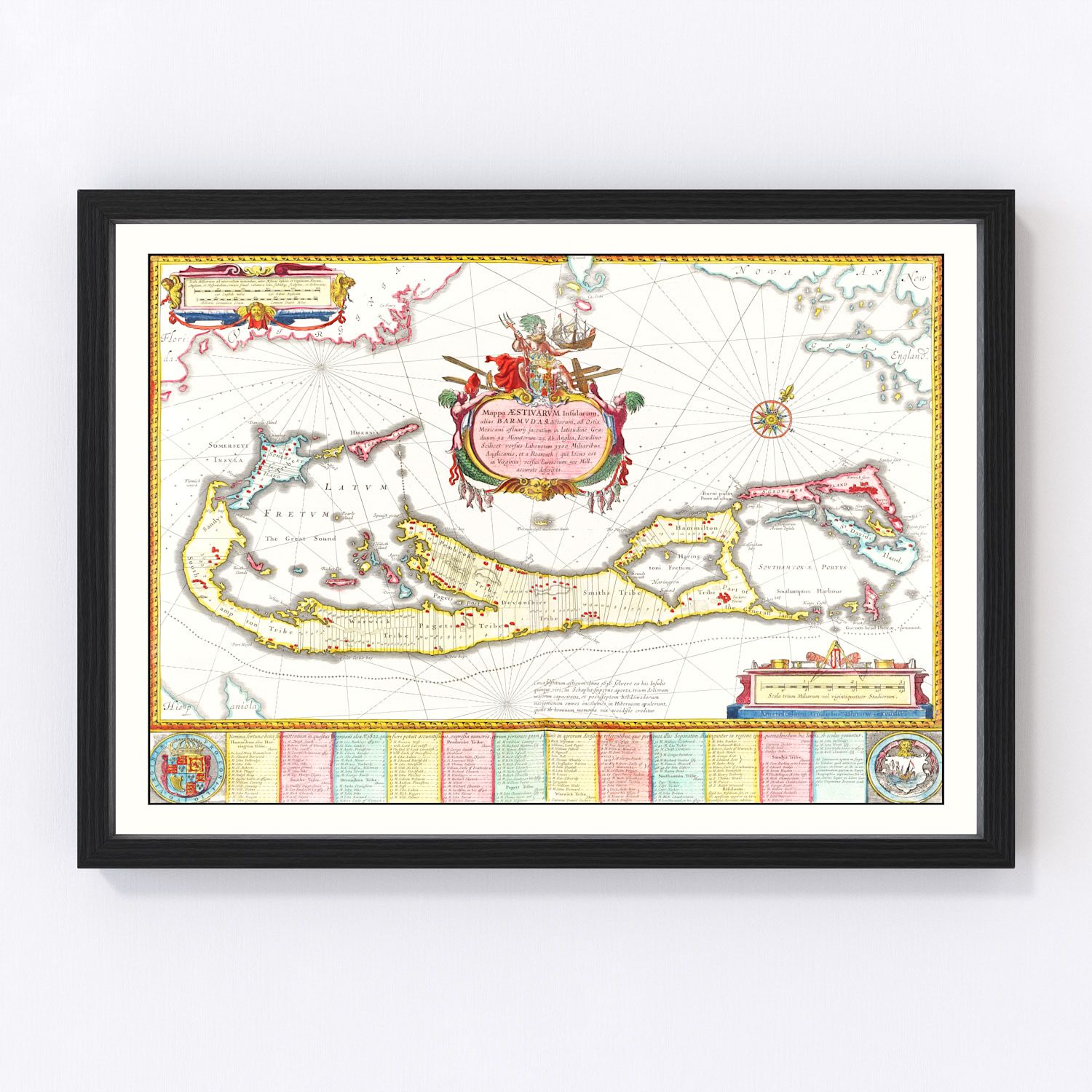 Vintage map of Bermuda, 1665, age of sail island chart restored print