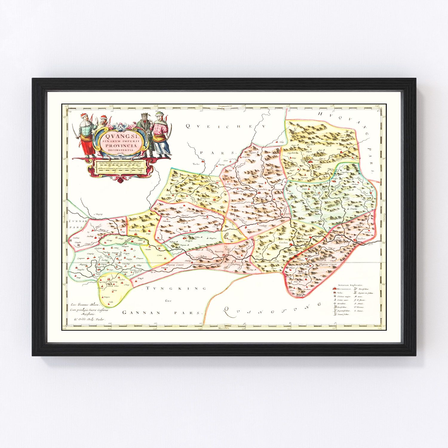 vintage map of Quangsi (Guangxi), China, 1665