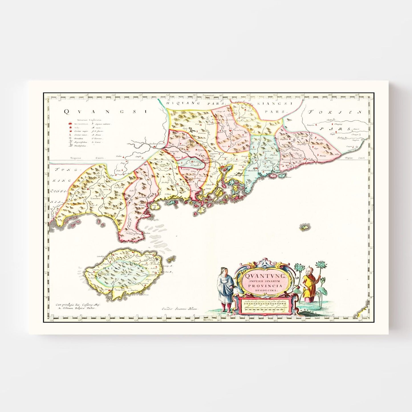 Vintage Map of Guangdong, China, 1665