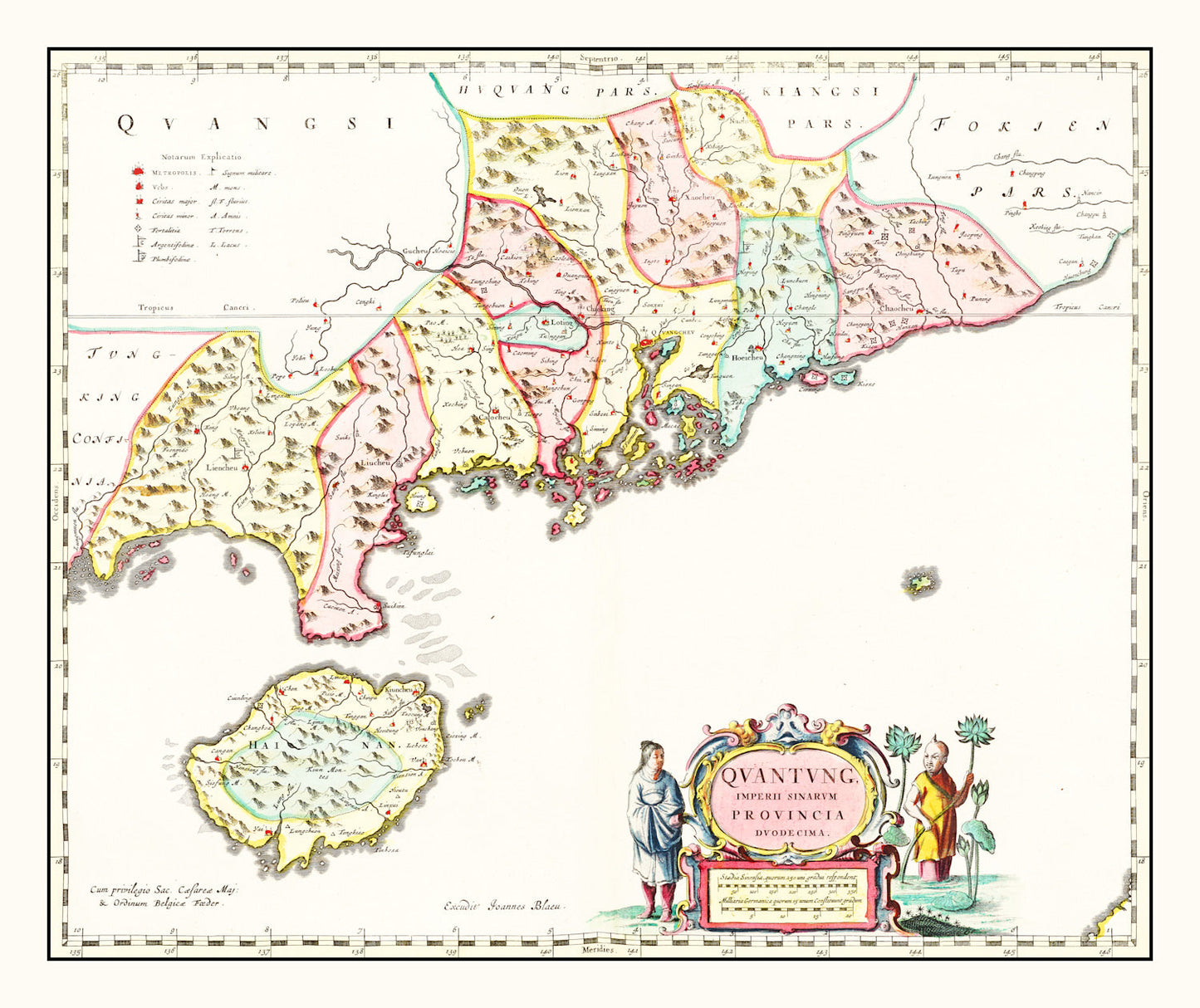 Vintage Map of Guangdong, China, 1665