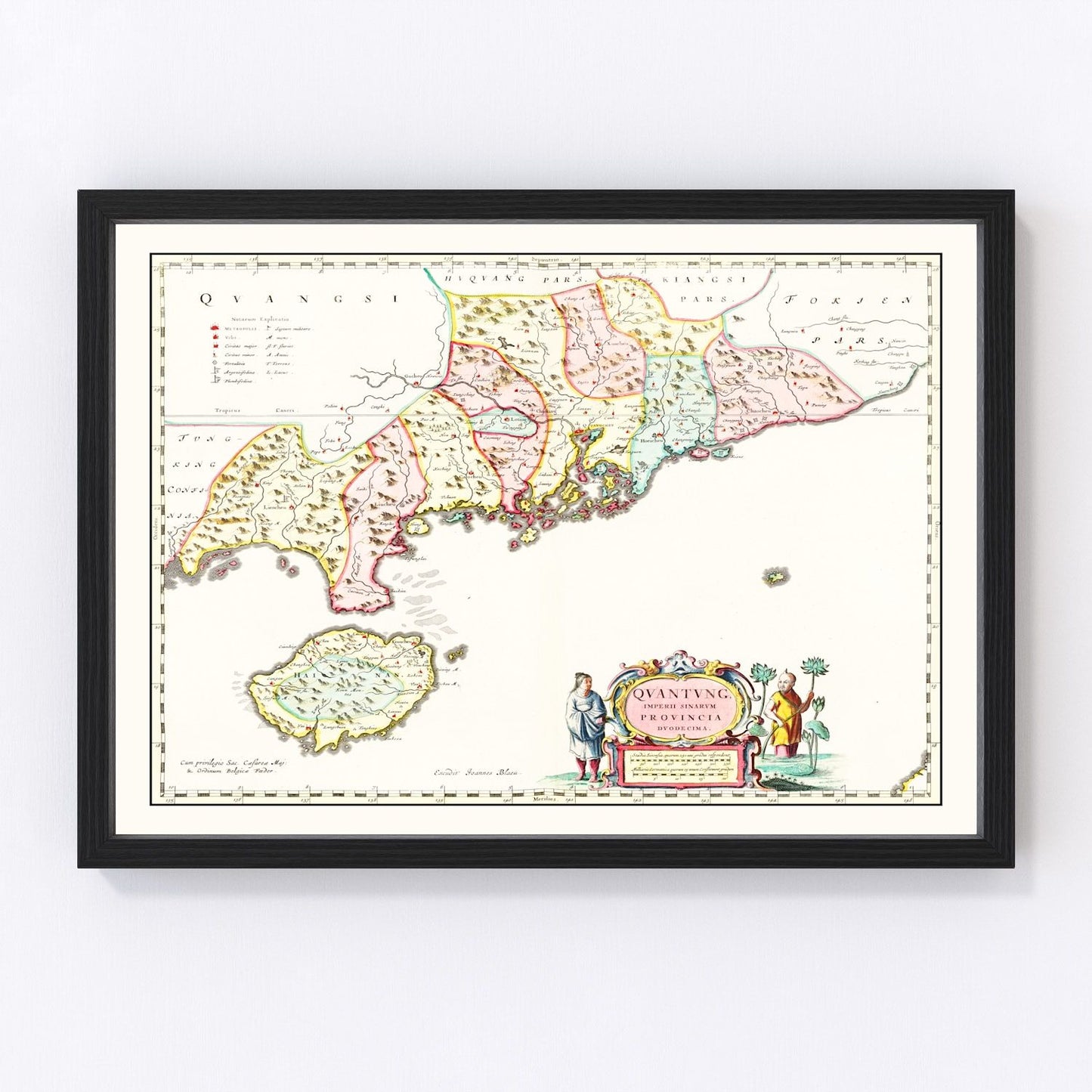 vintage map of Guangdong, China, 1665