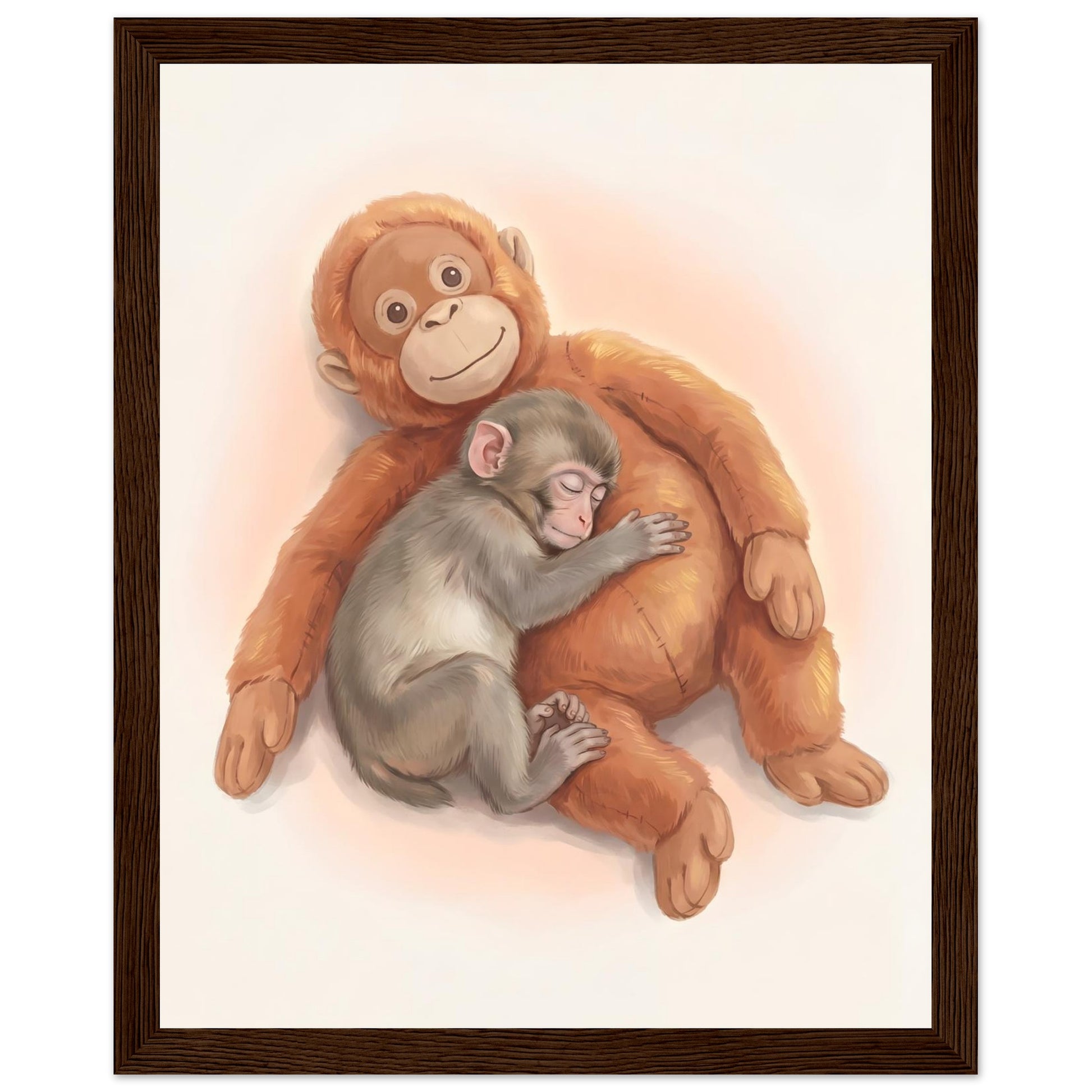 Baby Monkey Sleeping Nursery Art Print - 20x25 cm / 8x10″ - Dark wood frame / Ready-to-hang - Sparkycare