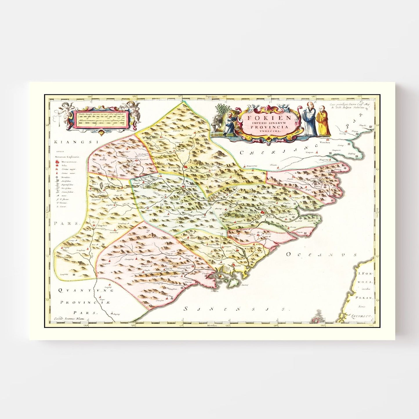 Vintage Map of Fujian, China, 1665