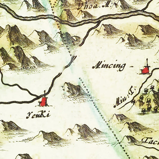Vintage Map of Fujian, China, 1665