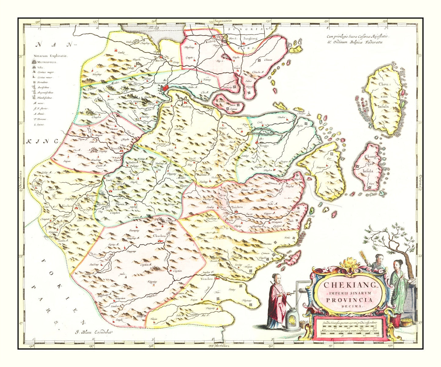 Vintage Map of Zhejiang China, 1665