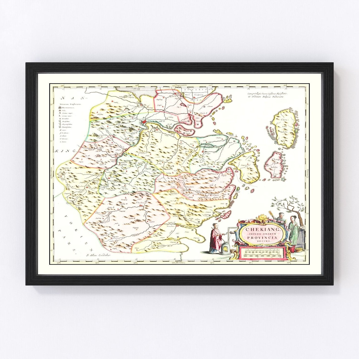 Vintage 1665 map of Zhejiang China 17th century, digitally restored print
