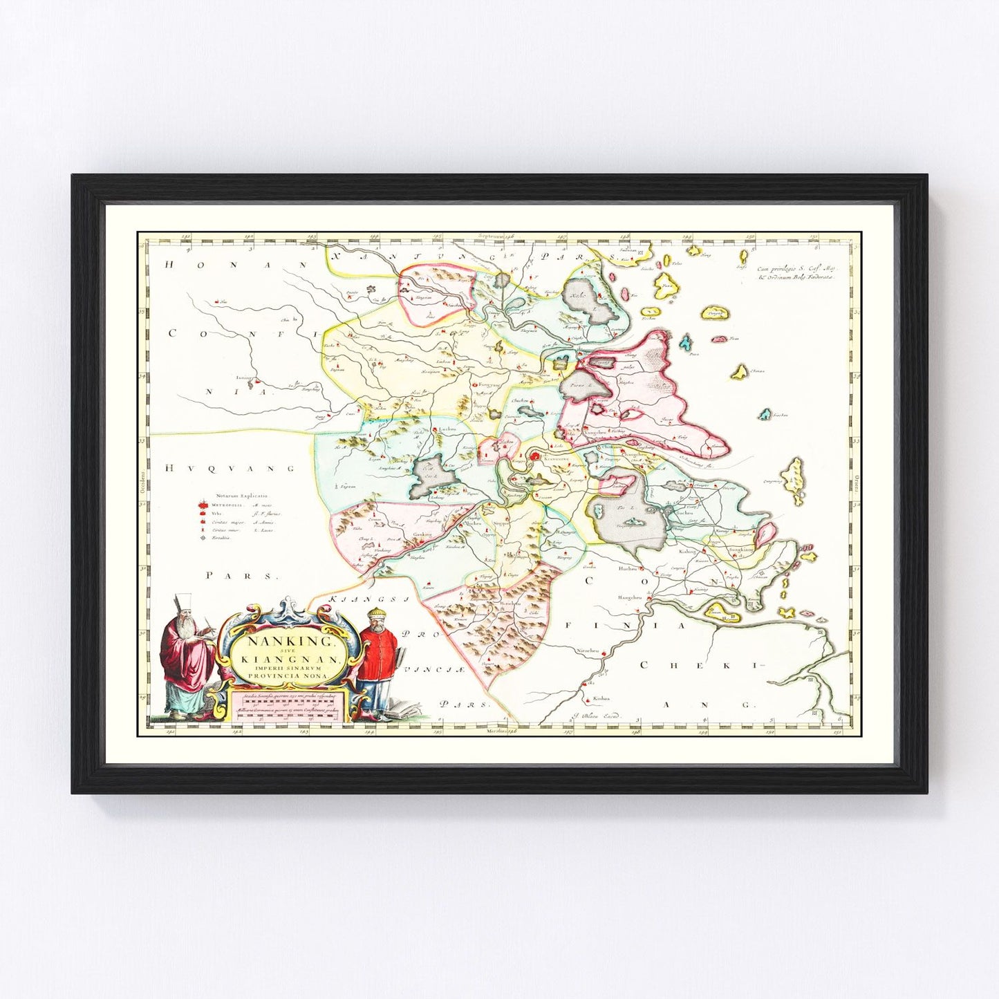 Vintage map of Nanking, China, 1665