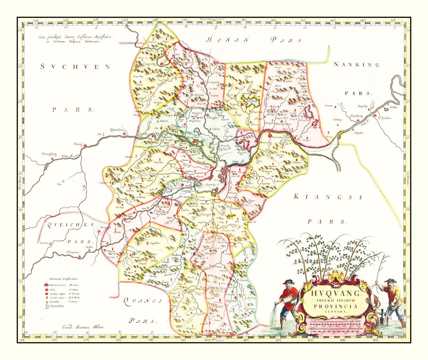 Vintage Map of Huguang, China, 1665