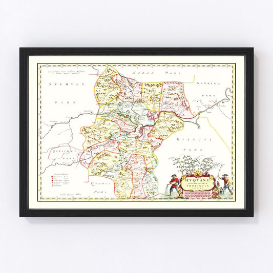 vintage map of Huguang, China, 1665