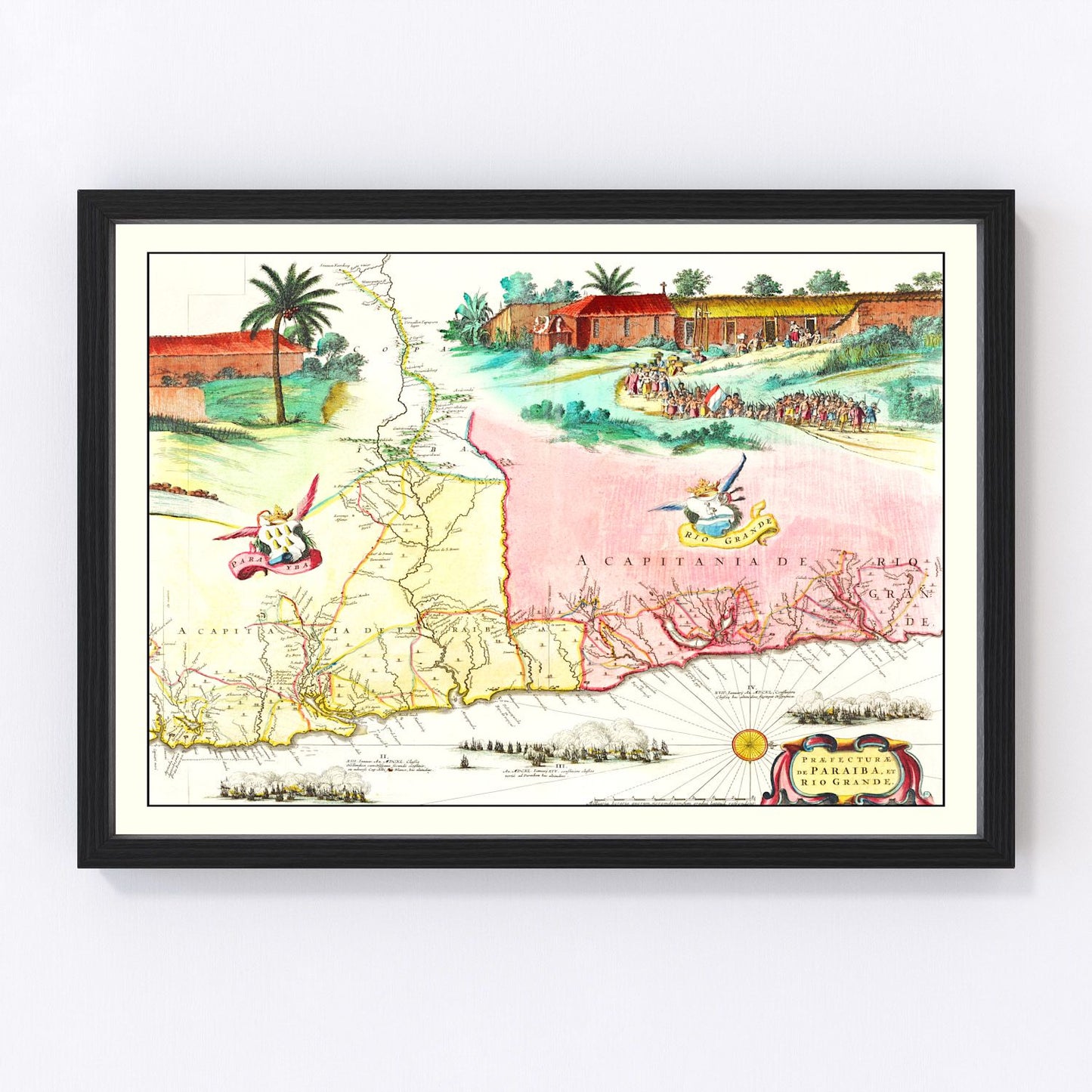 vintage map of Brazil, 1665, restored print wall art