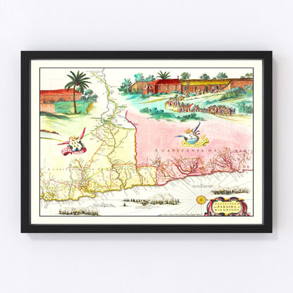 vintage map of Brazil, 1665, restored print wall art