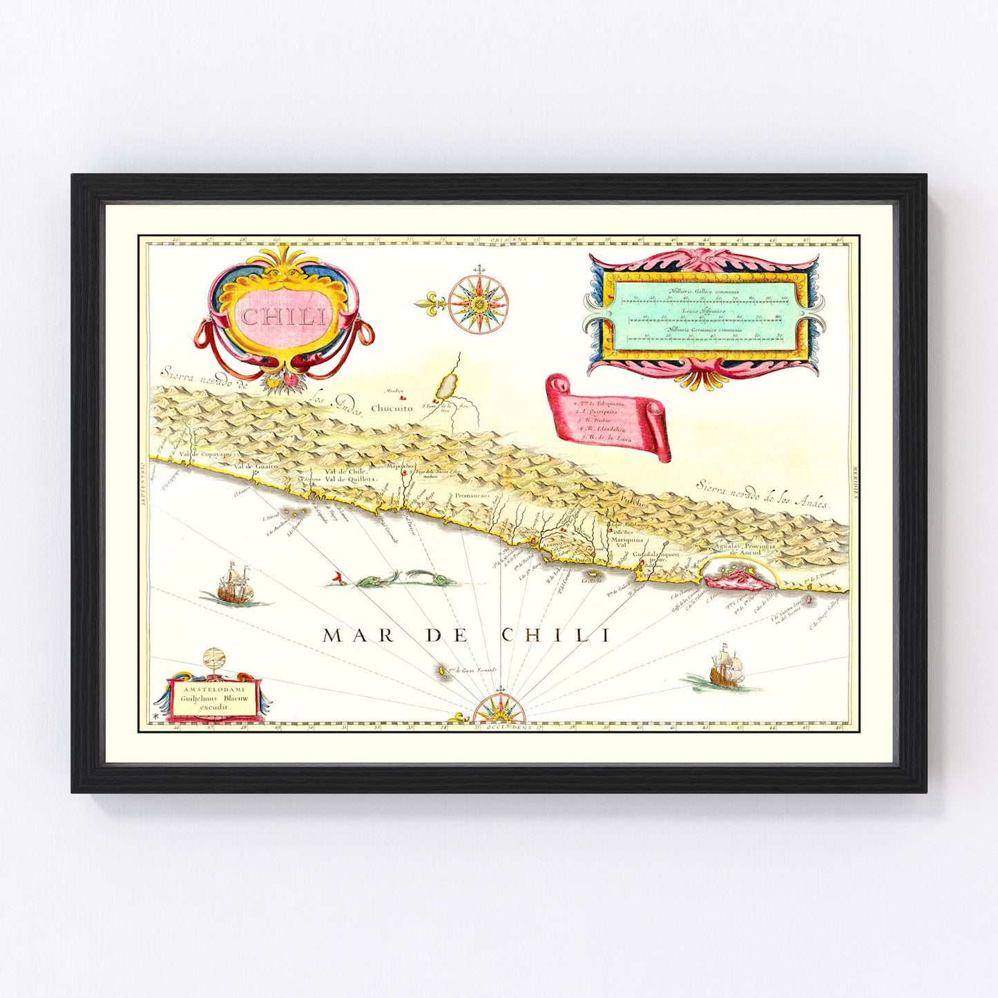 Vintage map of Chile, 1665, digitally restored