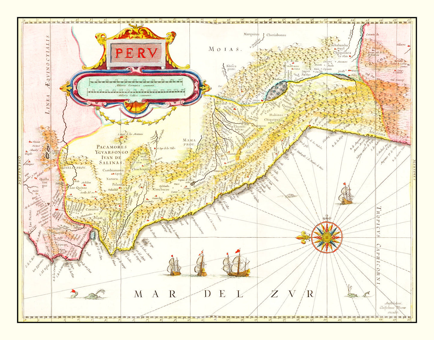 Vintage Map of Peru, 1665