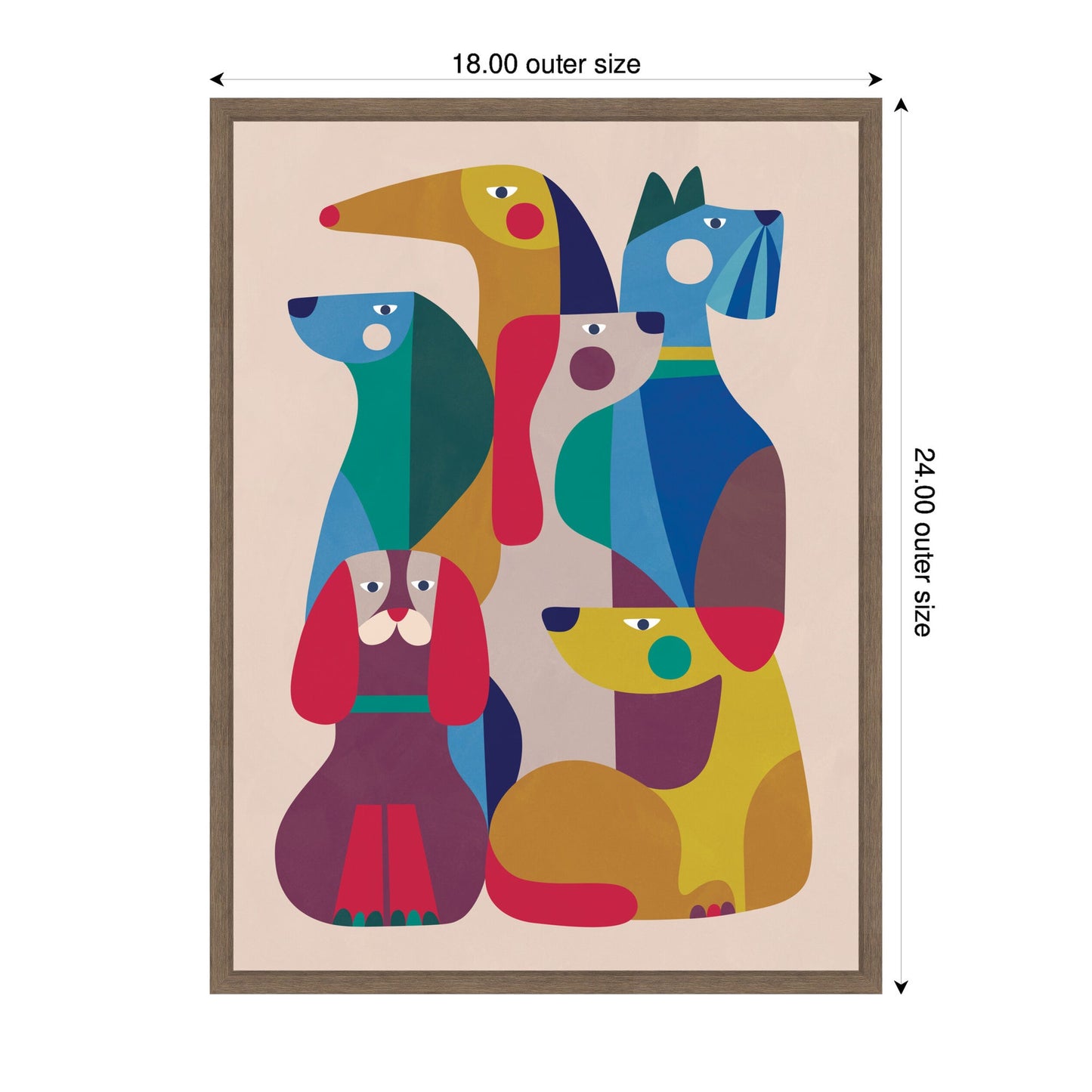 Retro Modern Abstract Dogs Framed Canvas Art
