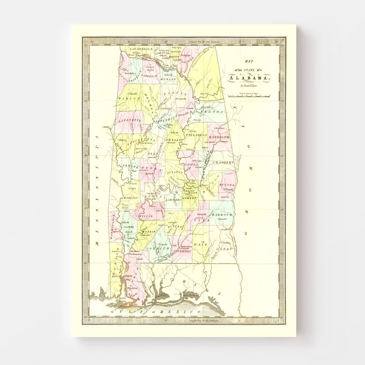 Vintage Map of Alabama, 1834