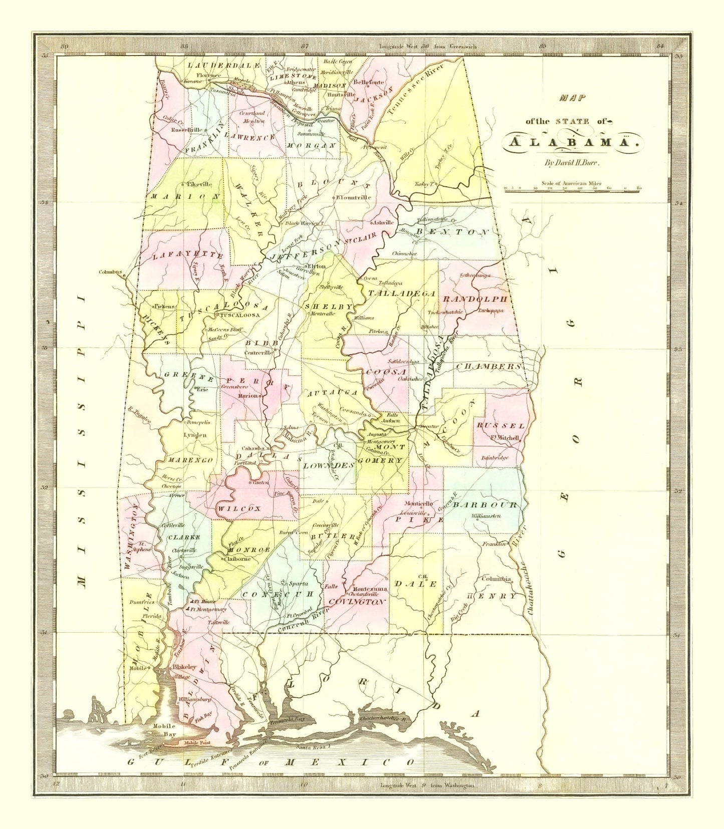 Vintage Map of Alabama, 1834