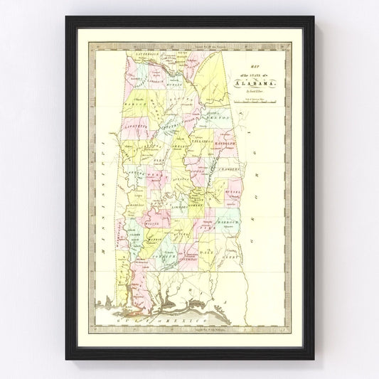 Vintage map of Alabama, 1834 - restored print