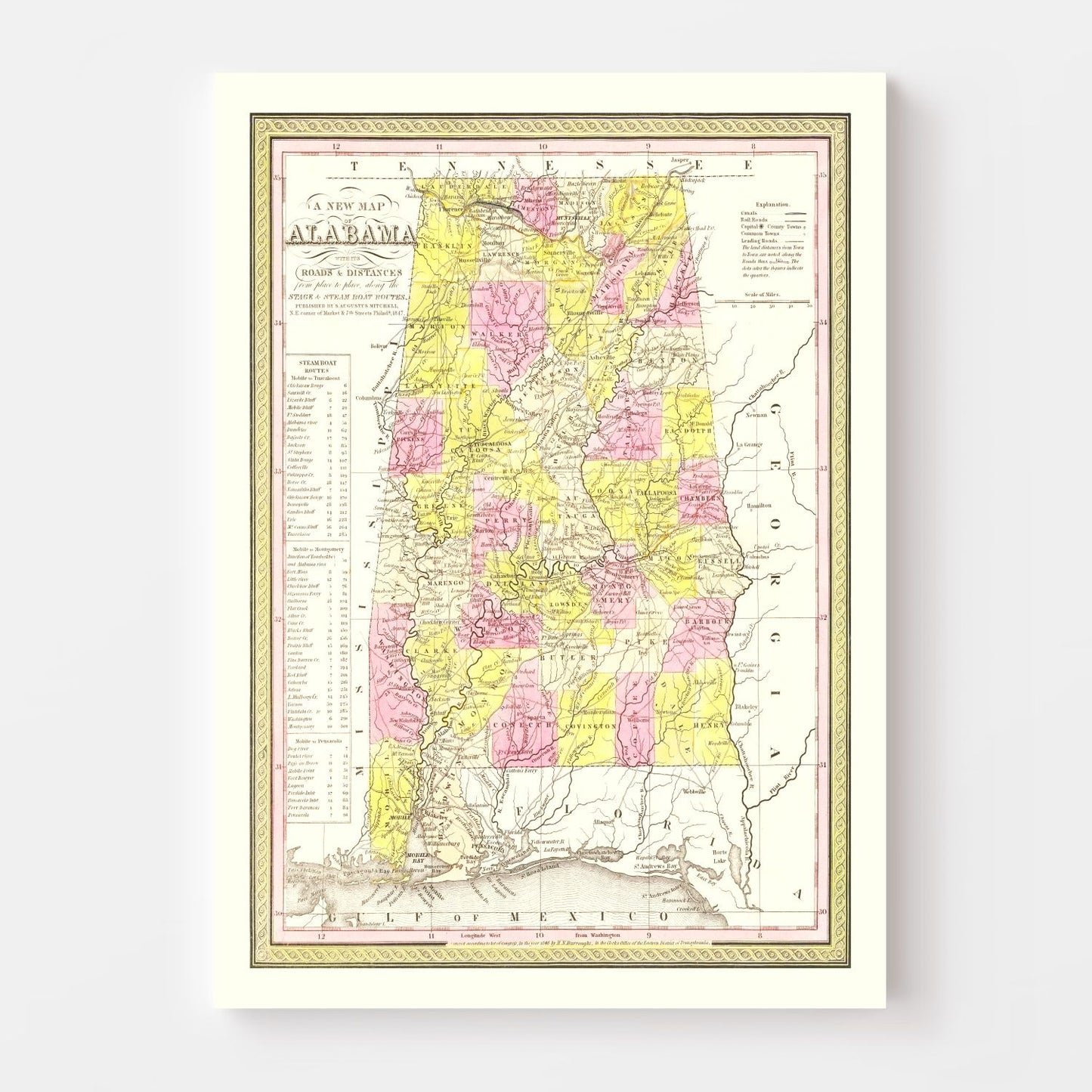 Vintage Map of Alabama, 1847