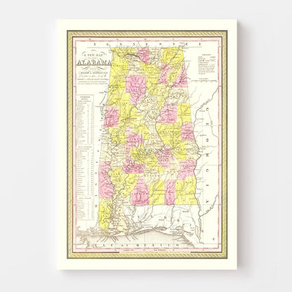 Vintage Map of Alabama, 1847