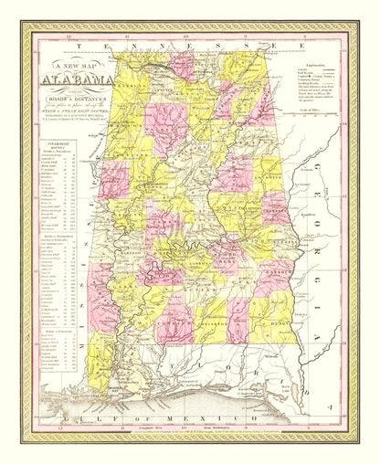 Vintage Map of Alabama, 1847