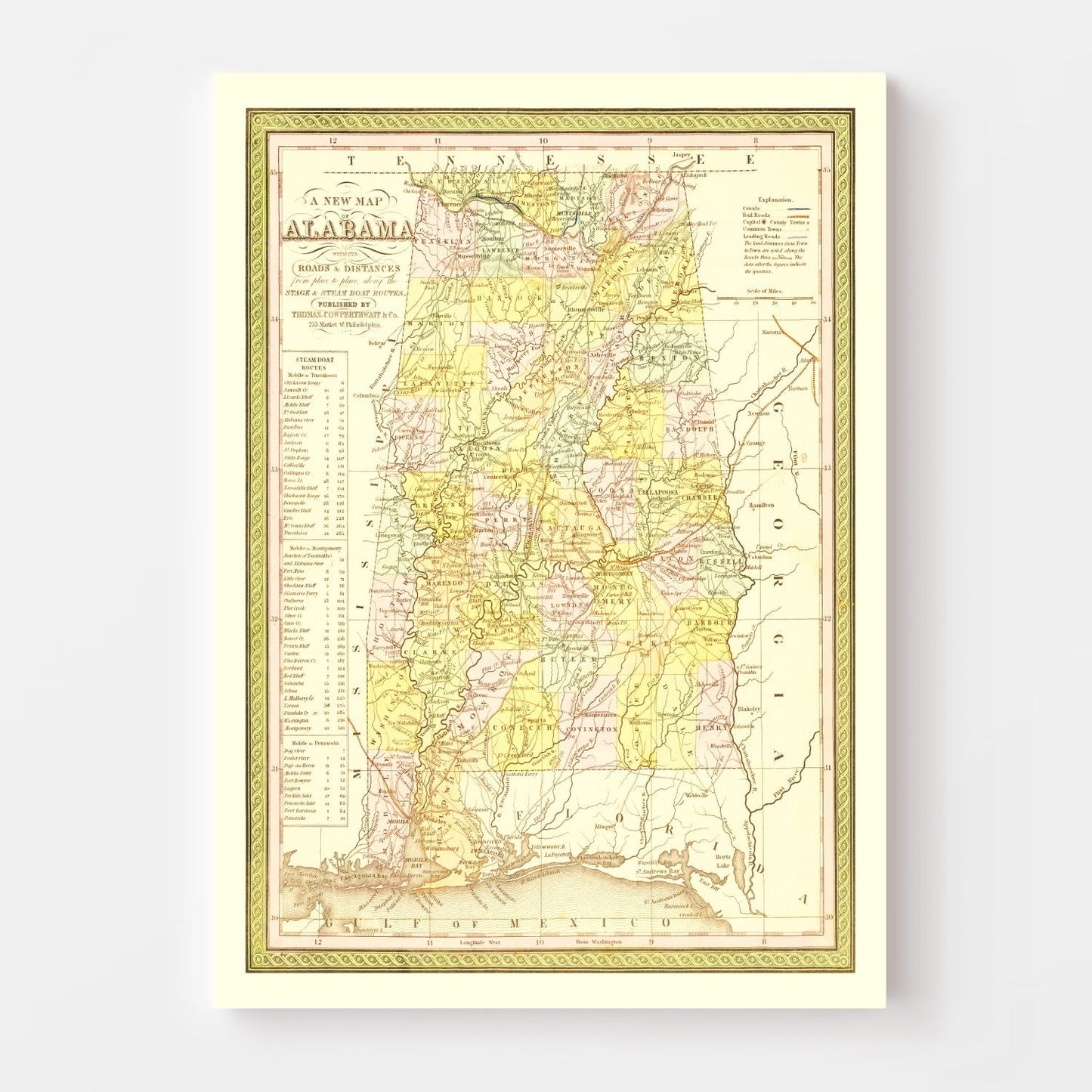 Vintage Map of Alabama, 1854