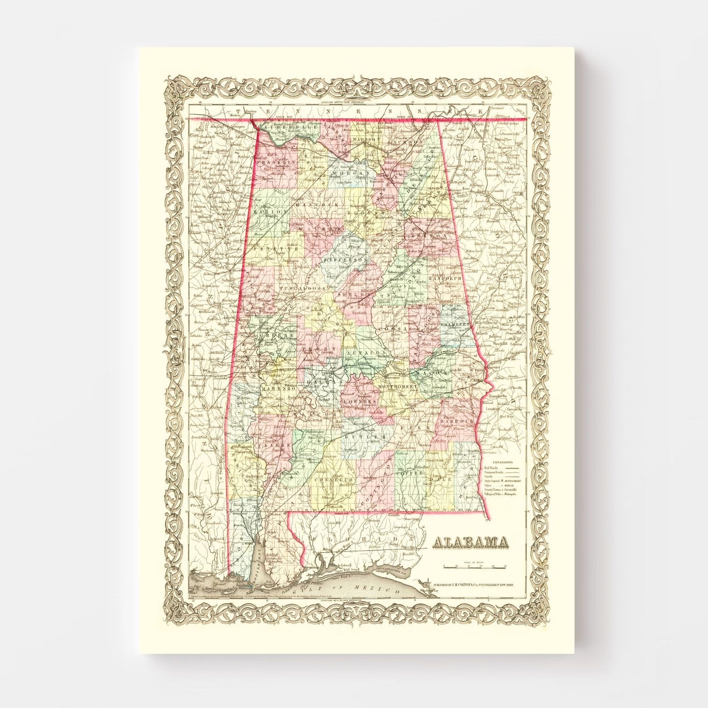 Vintage Map of Alabama, 1855