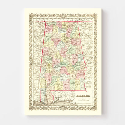 Vintage Map of Alabama, 1855