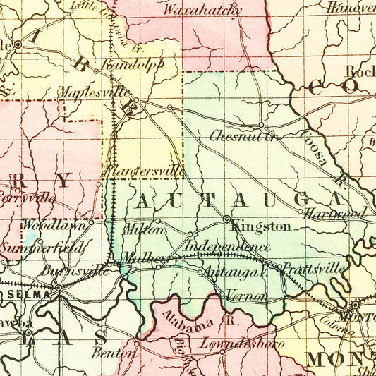 Vintage Map of Alabama, 1855