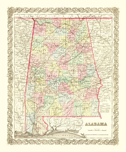 Vintage Map of Alabama, 1855