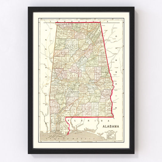 Vintage map of Alabama, 1856 - restored print