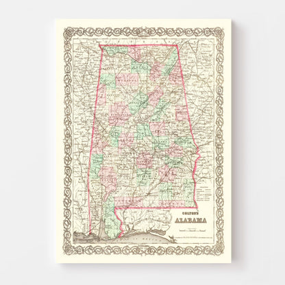 Vintage Map of Alabama, 1871