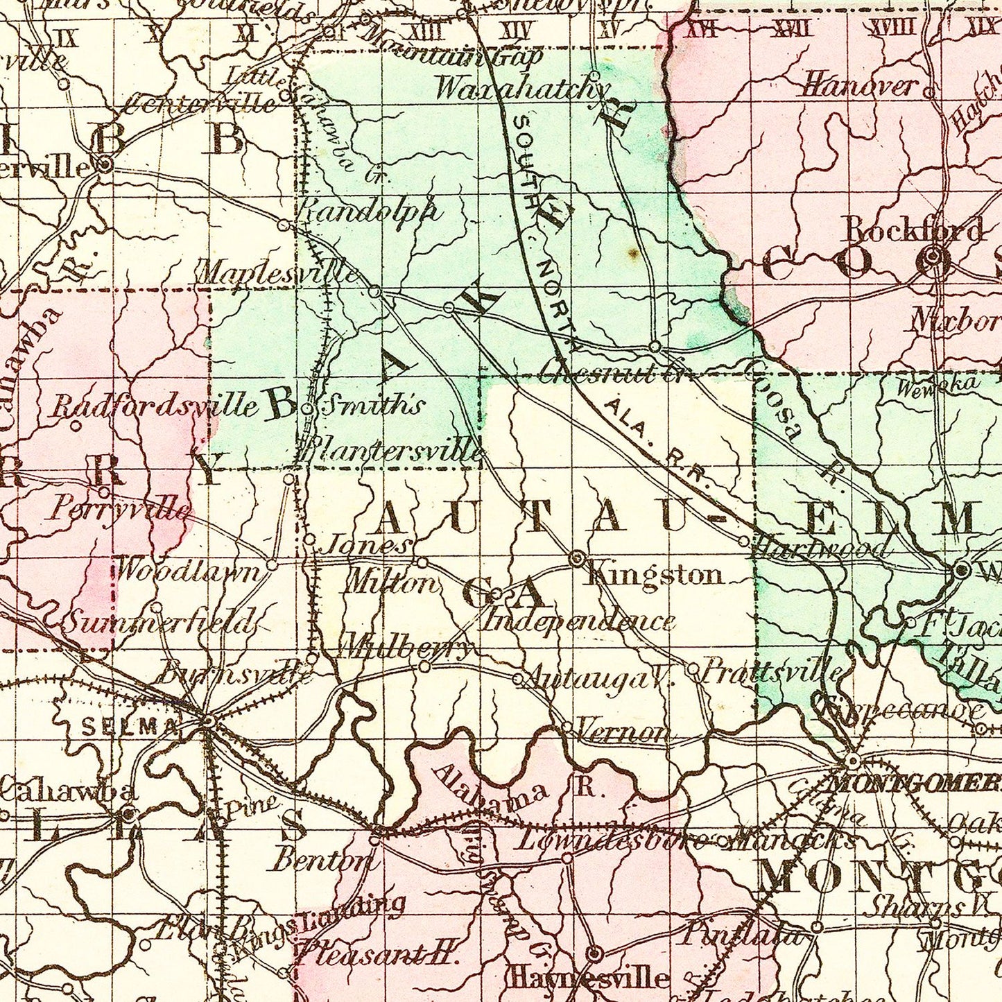 Vintage Map of Alabama, 1871